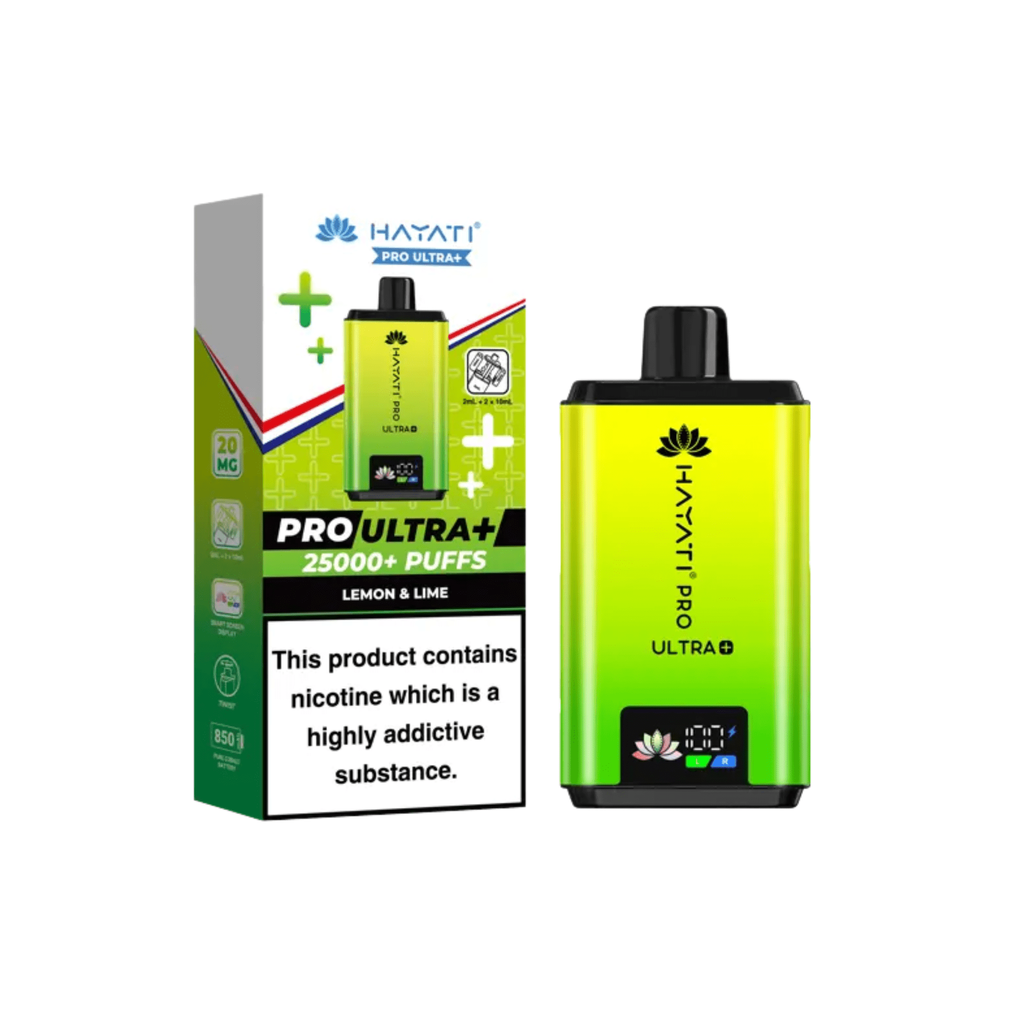 Hayati Pro Ultra+ 25000 Puffs Kit - Lemon & Lime 20mg - Electromist.co.ukPod kitsHayati