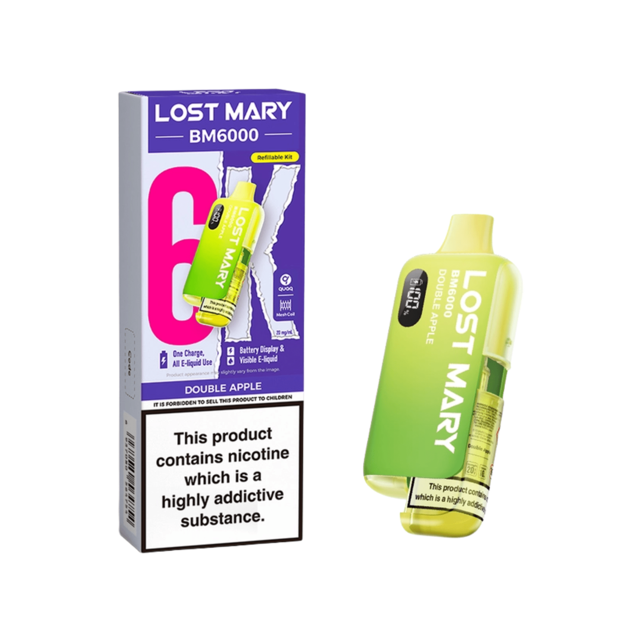 Lost Mary BM6000 - Refillable Kit Double Apple 20mg - Electromist.co.ukLost Mary