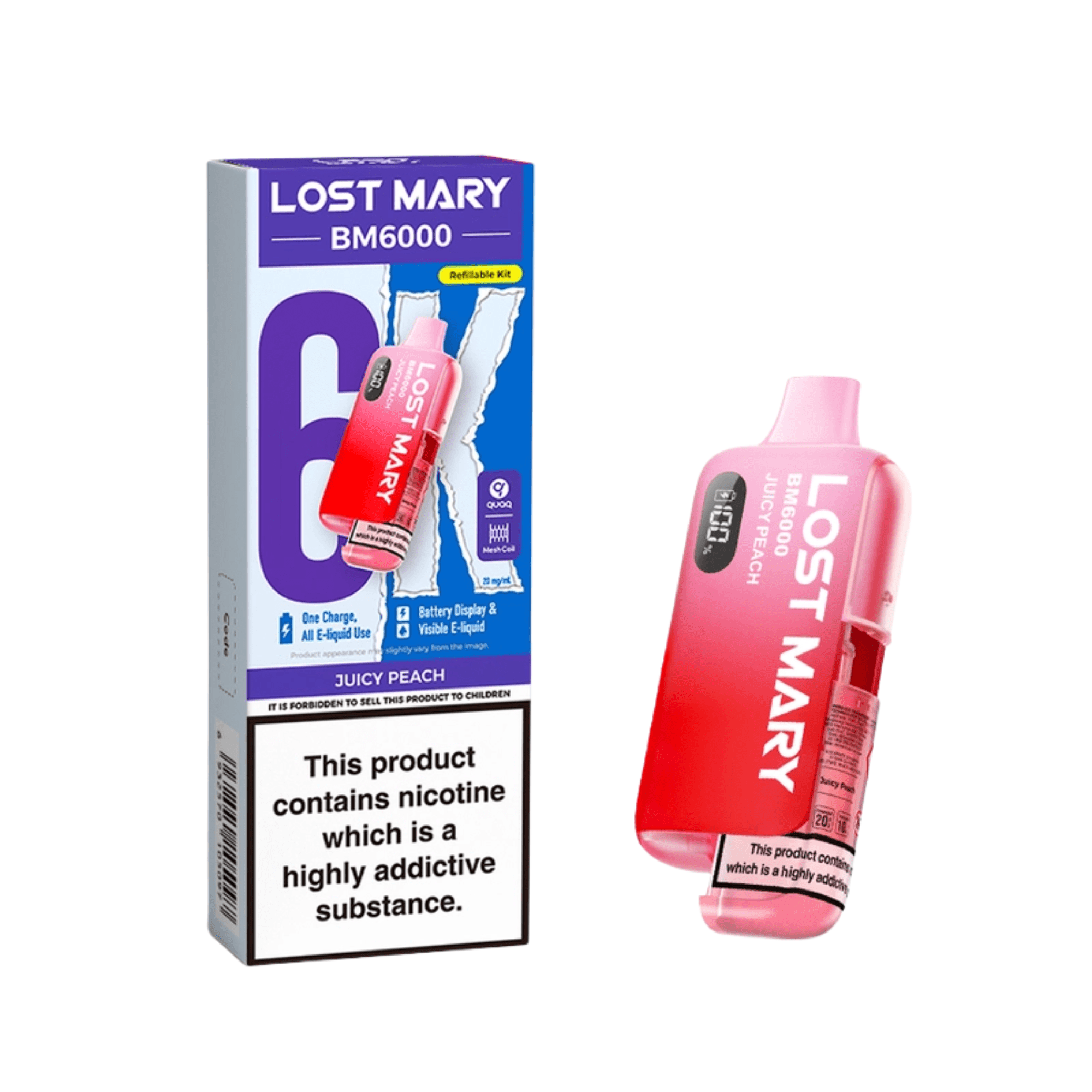 Lost Mary BM6000 - Refillable Kit Juicy Peach 20mg - Electromist.co.ukLost Mary