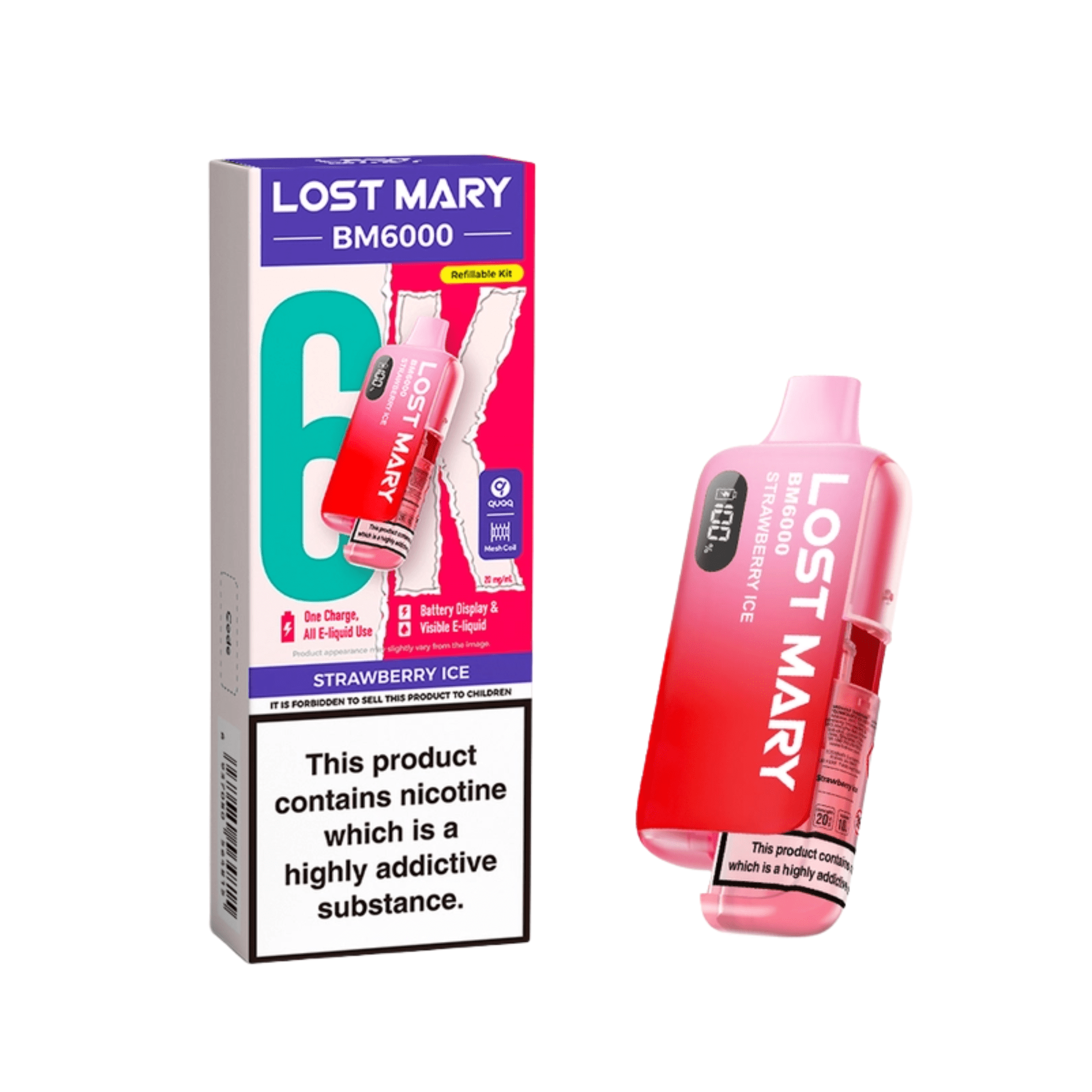 Lost Mary BM6000 - Refillable Kit Strawberry Ice 20mg - Electromist.co.ukLost Mary