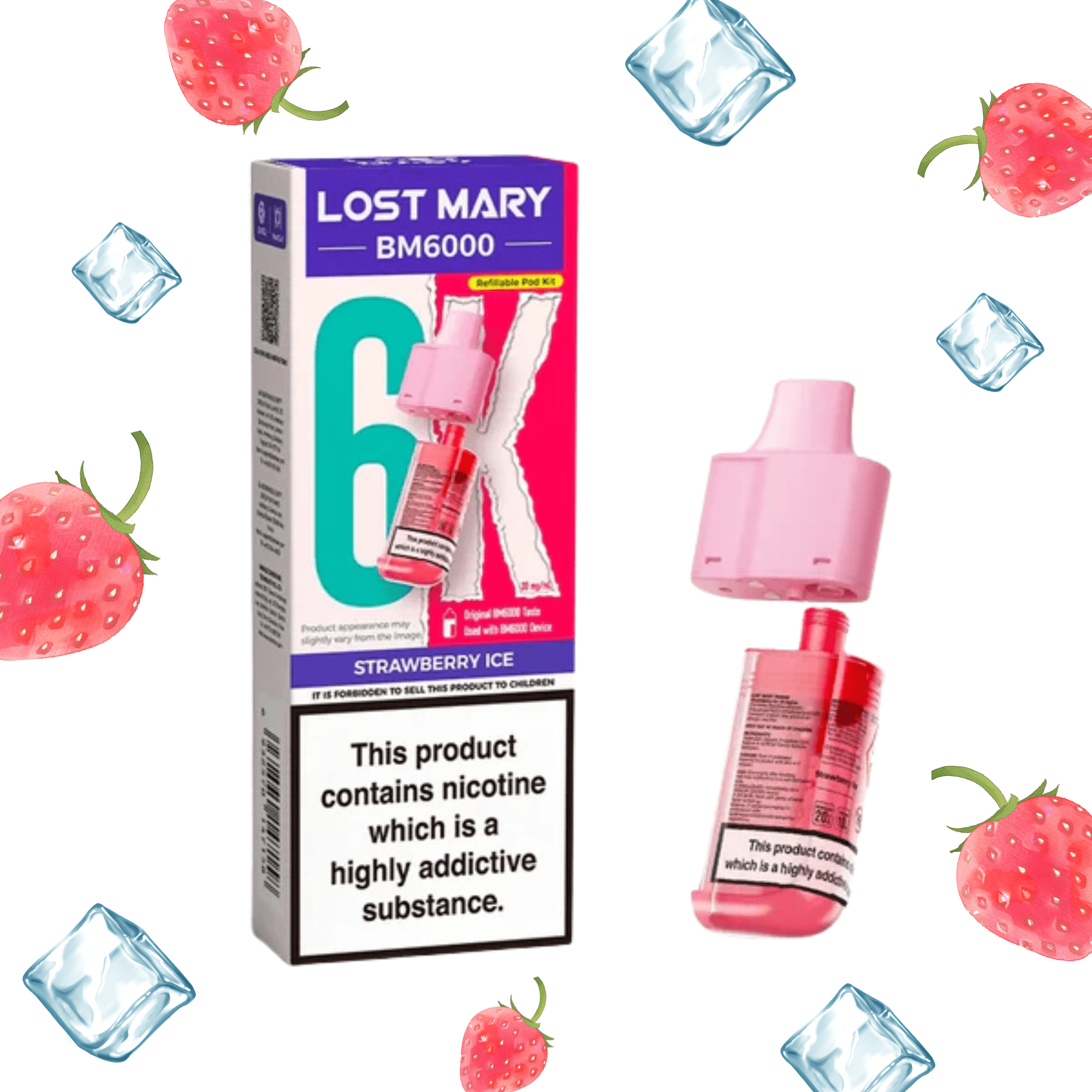 Lost Mary BM6000 - Refillable Pods Strawberry Ice 20mg - Electromist.co.ukLost Mary