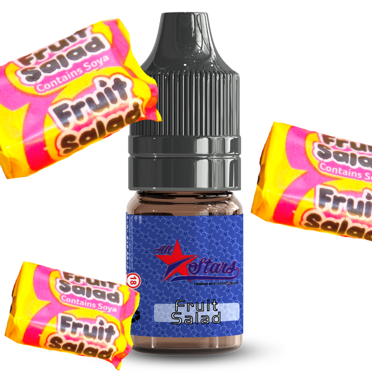 All Stars E-Liquid from the vape brand you can trust, Electromist, . Get your taste buds ready for a flavour sensation, Fruit Salad. Nicotine Content: 6mg/12mg/18mg Products may contain nicotine. For over 18s Only ejuice, vape pen, eliquid, e cigarette, 10ml, vaping, cloud, PG, VG, 60/40, vape liquid, Flavour, TPD