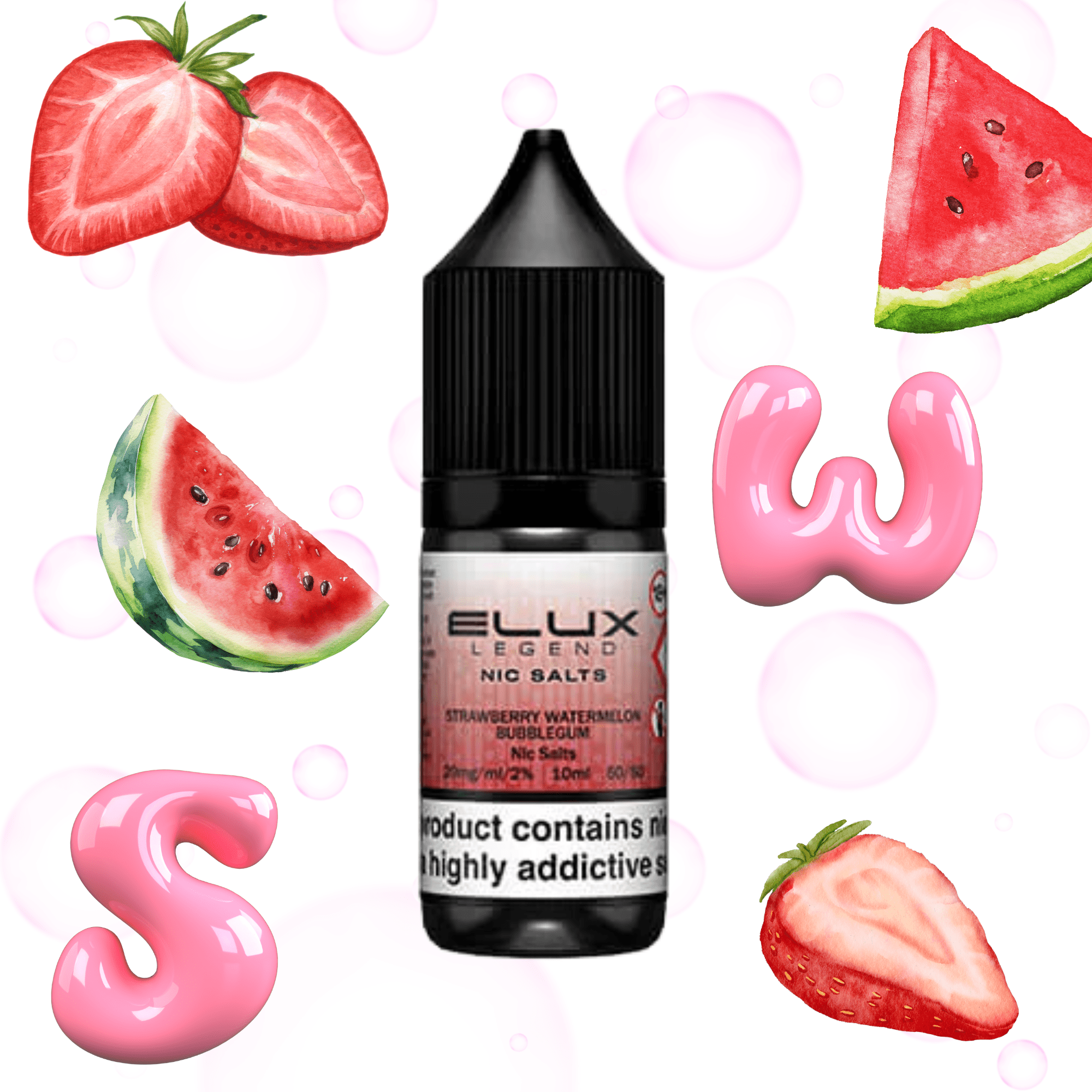 ELUX SALTS Strawberry Watermelon Bubble 10ML - Electromist.co.ukE - LiquidElux