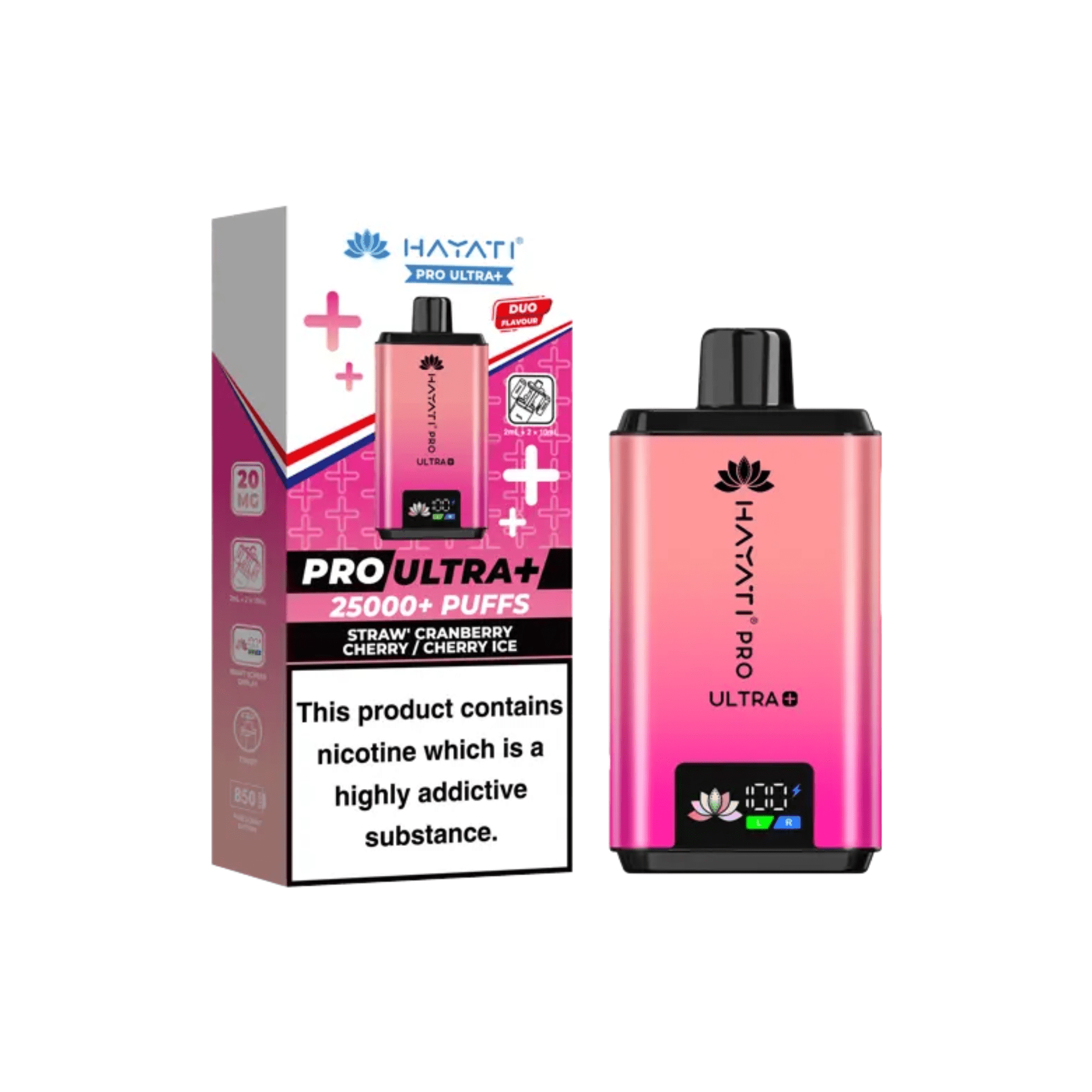 Hayati Pro Ultra+ 25000 Puffs Kit - Straw Cranberry Cherry / Cherry Ice 20mg - Electromist.co.ukPod kitsHayati