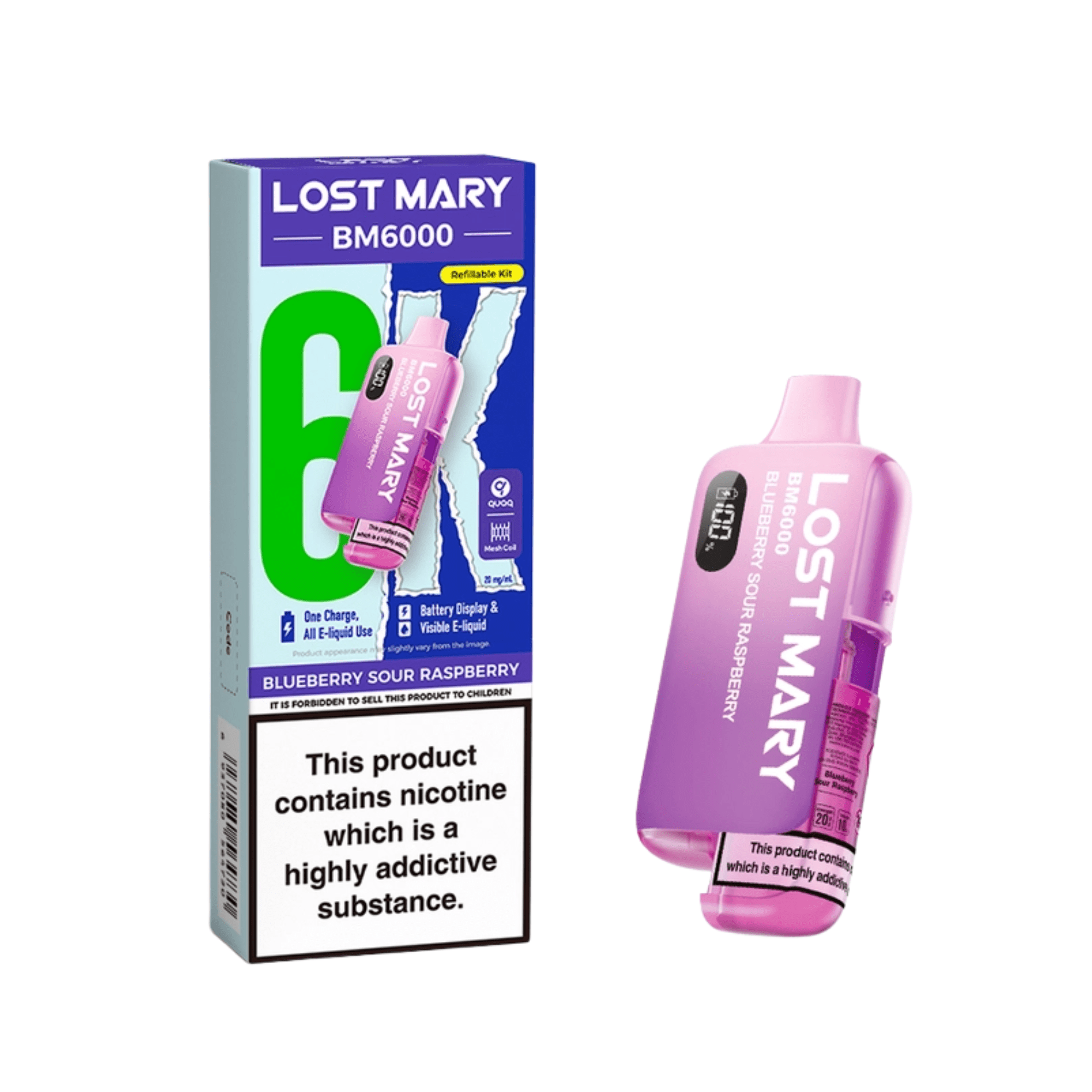 Lost Mary BM6000 - Refillable Kit Blueberry Sour Raspberry 20mg - Electromist.co.ukLost Mary