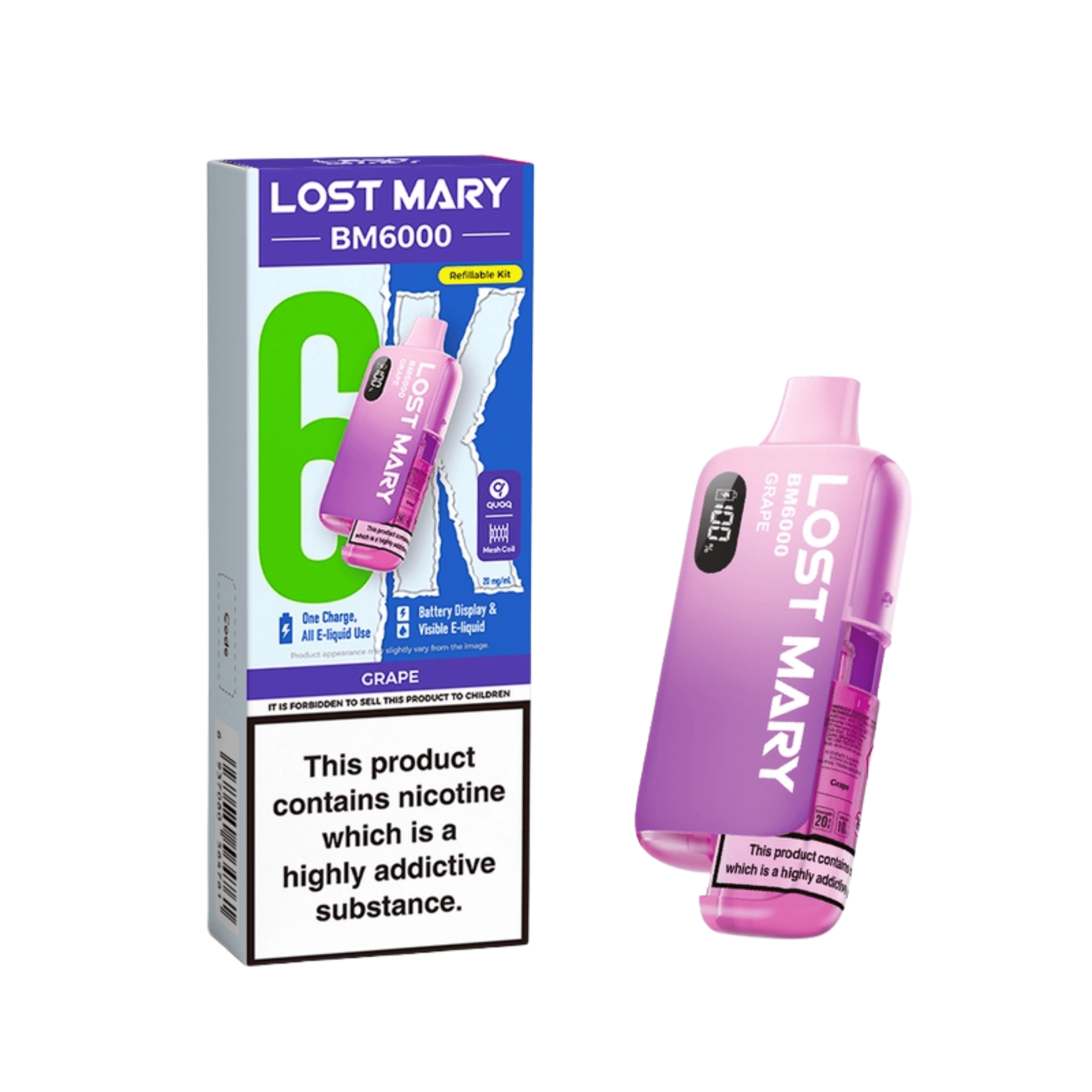 Lost Mary BM6000 - Refillable Kit Grape 20mg - Electromist.co.ukLost Mary