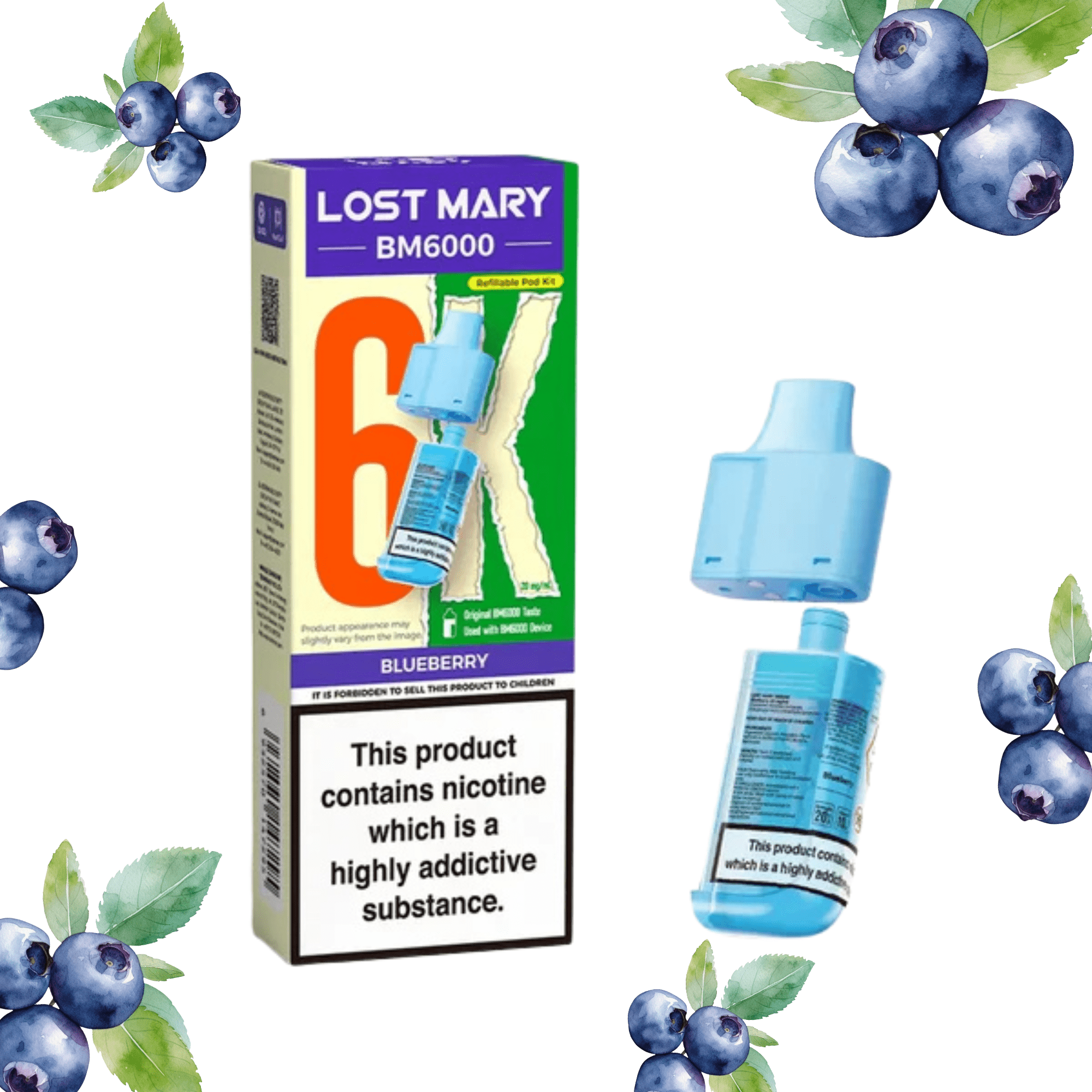 Lost Mary BM6000 - Refillable Pods Blueberry 20mg - Electromist.co.ukLost Mary