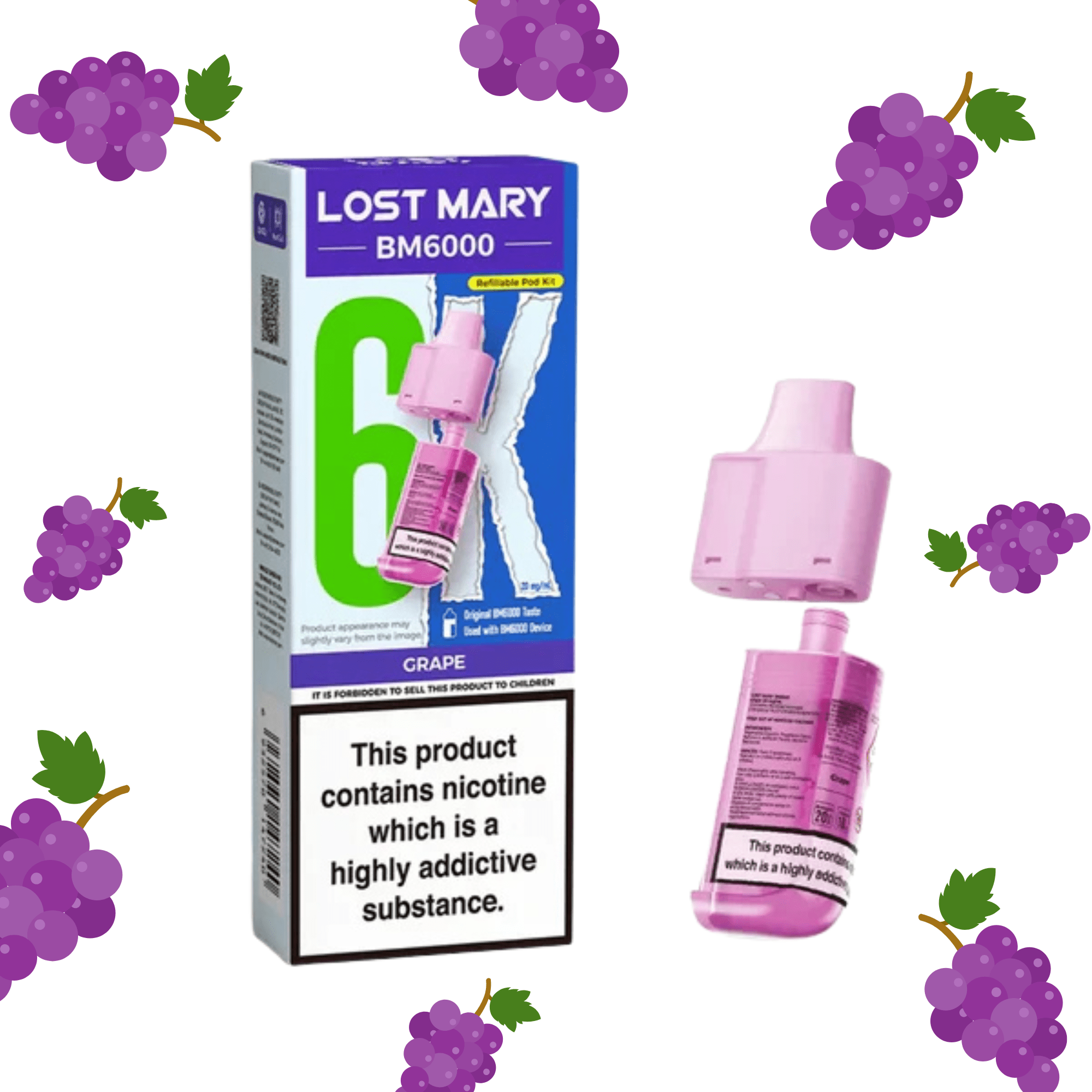 Lost Mary BM6000 - Refillable Pods Grape 20mg - Electromist.co.ukLost Mary