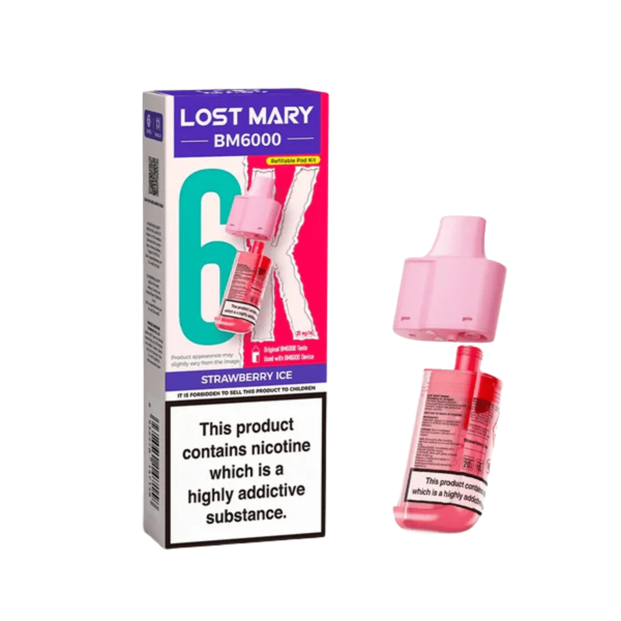 Lost Mary BM6000 - Refillable Pods Strawberry Ice 20mg - Electromist.co.ukLost Mary
