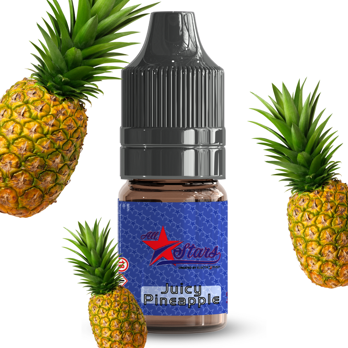 All Stars E-Liquid from the vape brand you can trust, Electromist, . Get your taste buds ready for a flavour sensation, Juicy Pineapple. Nicotine Content: 6mg/12mg/18mg Products may contain nicotine. For over 18s Only ejuice, vape pen, eliquid, e cigarette, 10ml, vaping, cloud, PG, VG, 60/40, vape liquid, Flavour, TPD