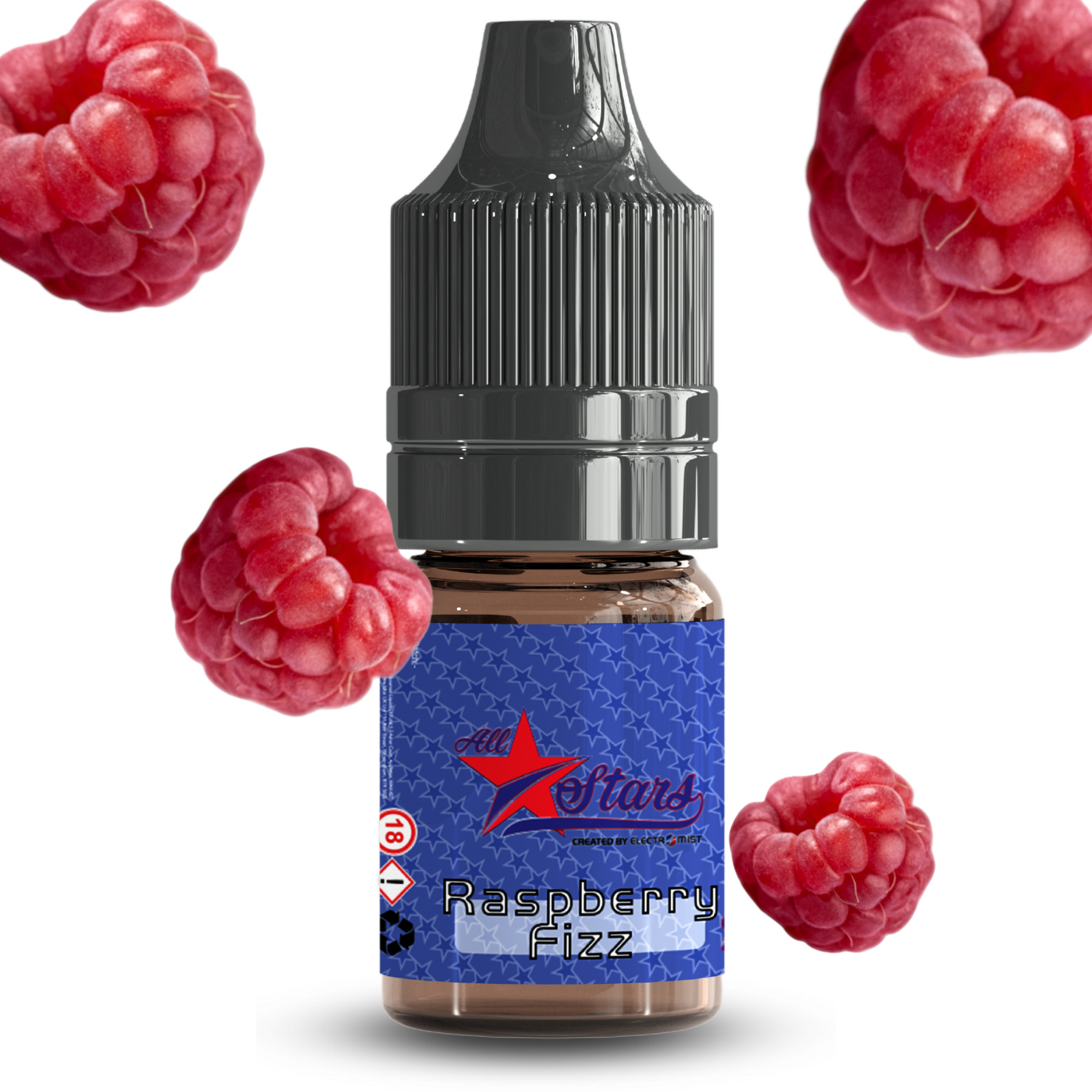 All Stars E-Liquid from the vape brand you can trust, Electromist, . Get your taste buds ready for a flavour sensation, Raspberry Fizz. Nicotine Content: 6mg/12mg/18mg Products may contain nicotine. For over 18s Only ejuice, vape pen, eliquid, e cigarette, 10ml, vaping, cloud, PG, VG, 60/40, vape liquid, Flavour, TPD
