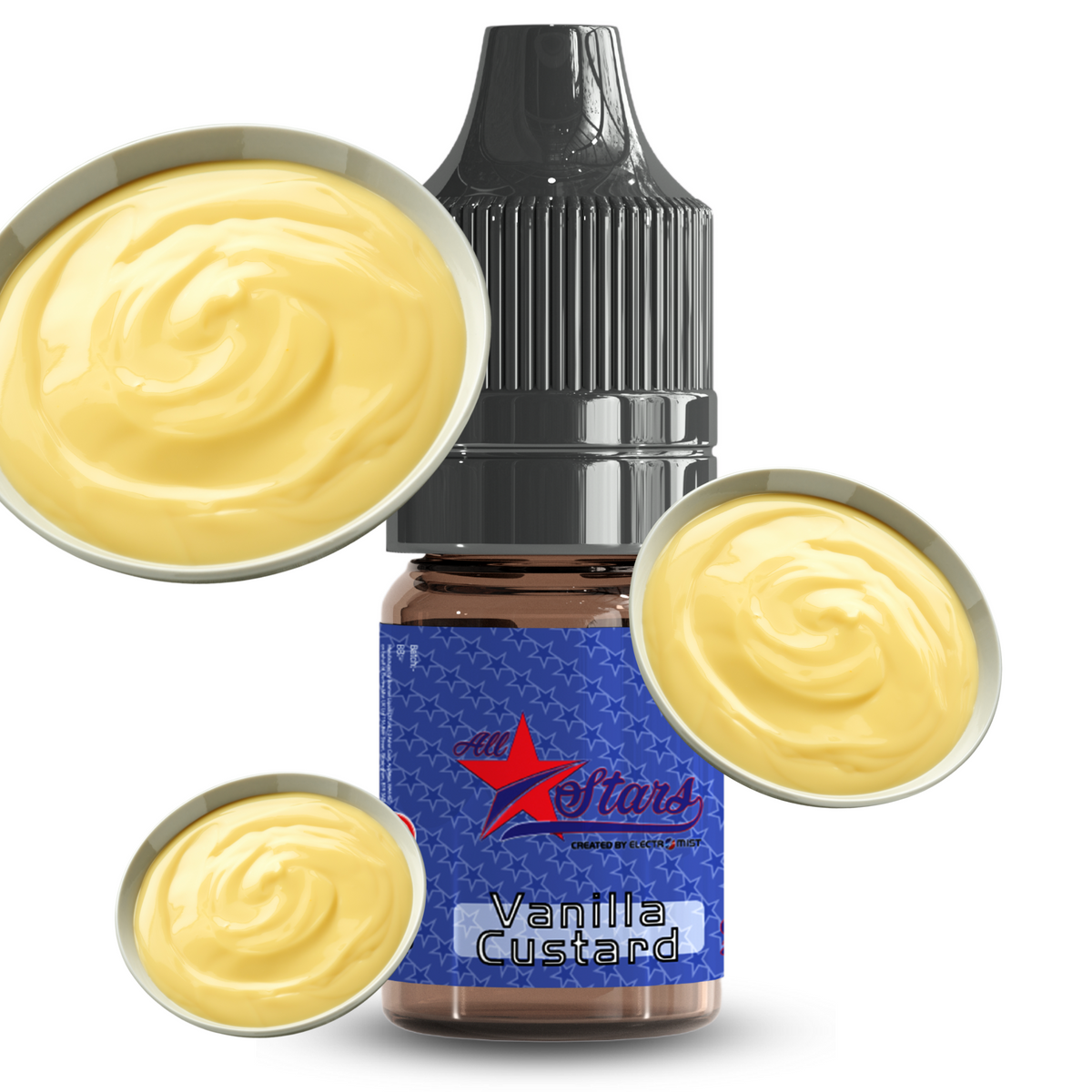 All Stars E-Liquid from the vape brand you can trust, Electromist, . Get your taste buds ready for a flavour sensation, Vanilla Custard. Nicotine Content: 6mg/12mg/18mg Products may contain nicotine. For over 18s Only ejuice, vape pen, eliquid, e cigarette, 10ml, vaping, cloud, PG, VG, 60/40, vape liquid, Flavour, TPD
