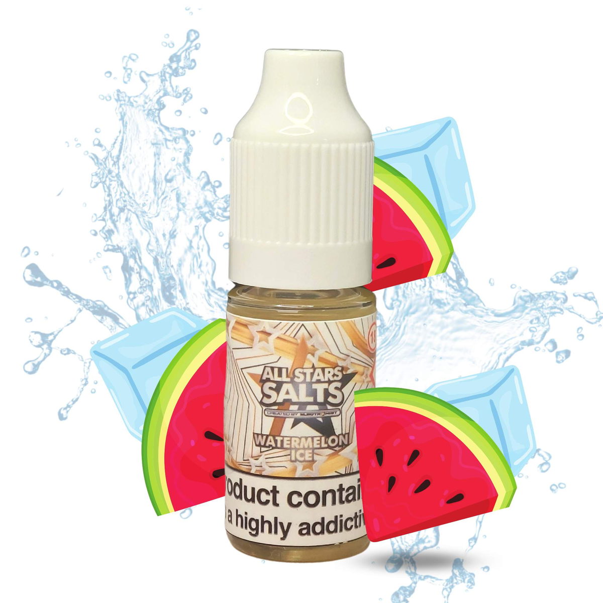 All Stars Salts from the vape brand you can trust, Electromist. Get your taste buds ready for a flavour sensation, Watermelon Ice. Nicotine Content: 6mg/12mg/18mg Products may contain nicotine. For over 18s Only ejuice, vape pen, eliquid, e cigarette, 10ml, vaping, cloud, PG, VG, 60/40, vape liquid, Flavour, TPD