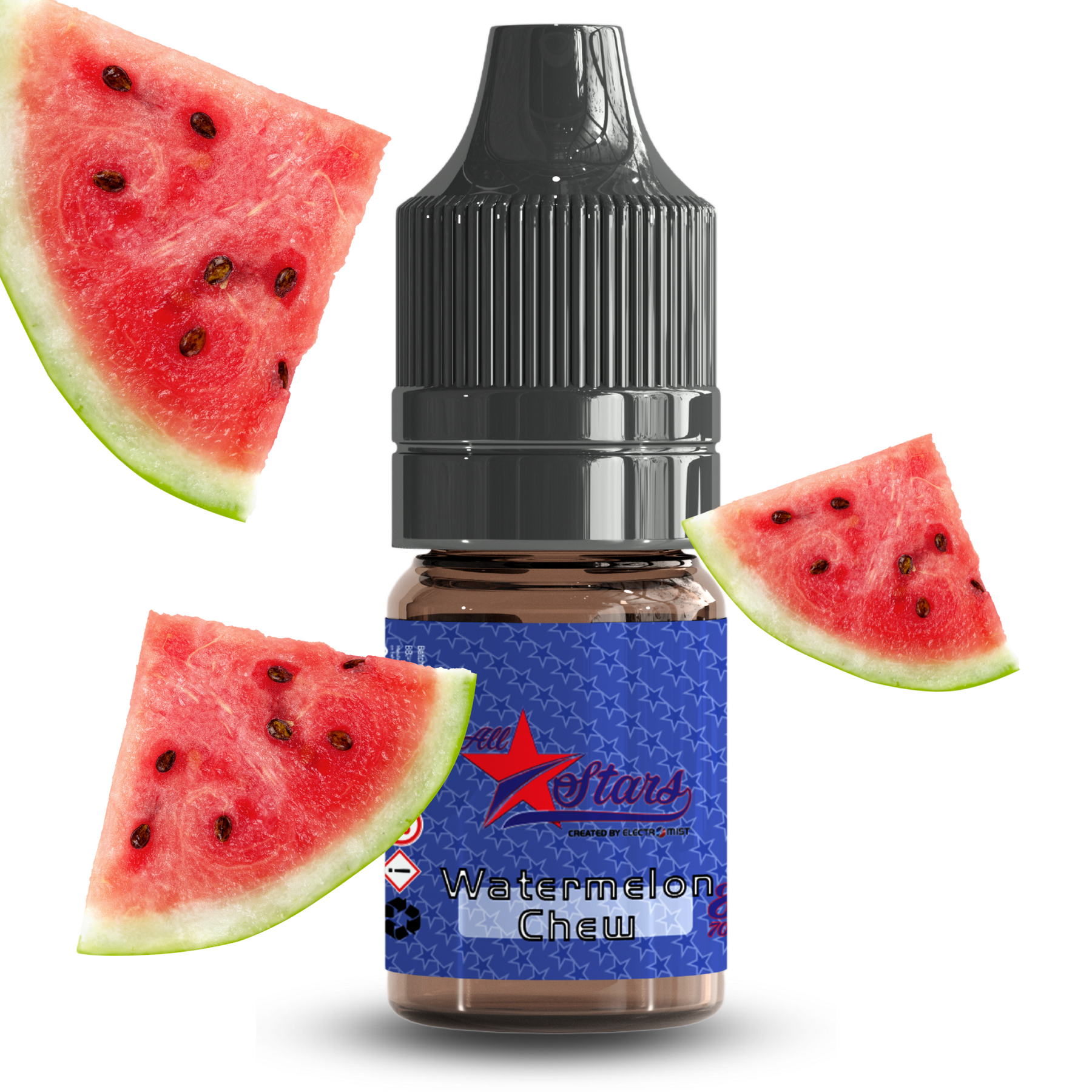 All Stars E-Liquid from the vape brand you can trust, Electromist, . Get your taste buds ready for a flavour sensation, Watermelon Chew. Nicotine Content: 6mg/12mg/18mg Products may contain nicotine. For over 18s Only ejuice, vape pen, eliquid, e cigarette, 10ml, vaping, cloud, PG, VG, 60/40, vape liquid, Flavour, TPD