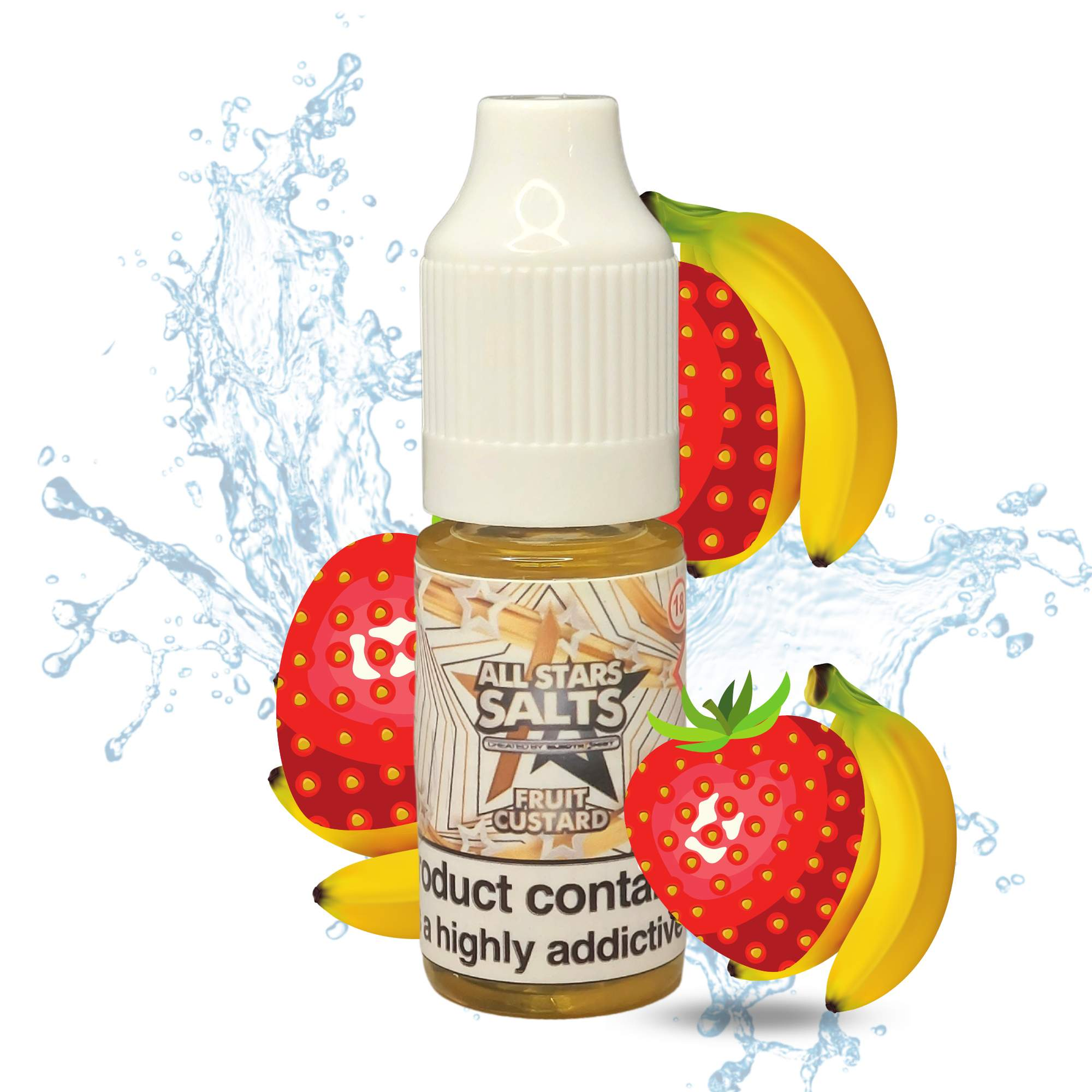 All Stars Salts from the vape brand you can trust, Electromist, . Get your taste buds ready for a flavour sensation, Fruit Custard. Nicotine Content: 6mg/12mg/18mg Products may contain nicotine. For over 18s Only ejuice, vape pen, eliquid, e cigarette, 10ml, vaping, cloud, PG, VG, 60/40, vape liquid, Flavour, TPD