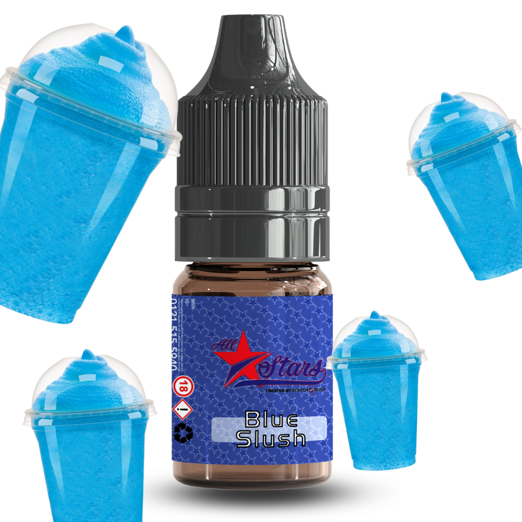 All Stars E-Liquid from the vape brand you can trust, Electromist, . Get your taste buds ready for a flavour sensation, Blue Slush Nicotine Content: 6mg/12mg/18mg Products may contain nicotine. For over 18s Only ejuice, vape pen, eliquid, e cigarette, 10ml, vaping, cloud, PG, VG, 60/40, vape liquid, Flavour