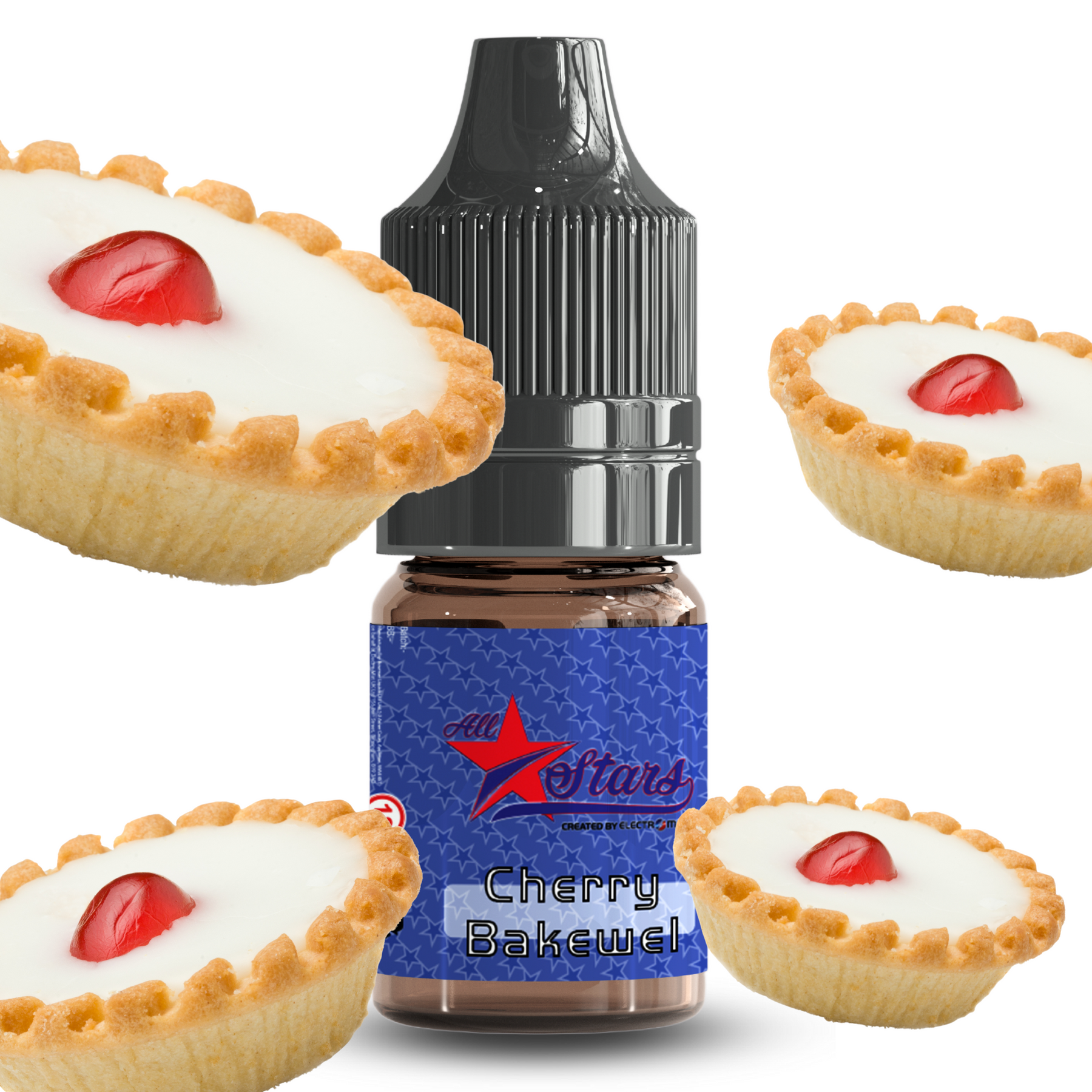 All Stars E-Liquid from the vape brand you can trust, Electromist, . Get your taste buds ready for a flavour sensation, Cherry Bakewell. Nicotine Content: 6mg/12mg/18mg Products may contain nicotine. For over 18s Only ejuice, vape pen, eliquid, e cigarette, 10ml, vaping, cloud, PG, VG, 60/40, vape liquid, Flavour, TPD